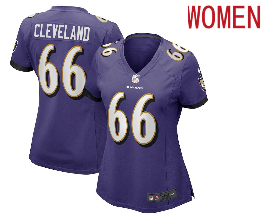 Women Baltimore Ravens #66 Ben Cleveland Nike Purple Game NFL Jersey->women nfl jersey->Women Jersey